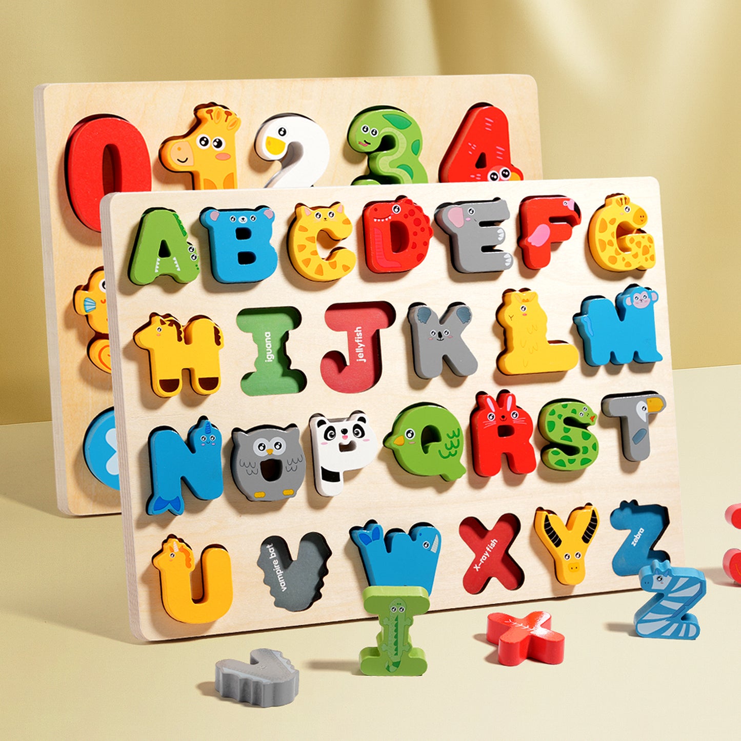 3D Colorful Alphabet Number Puzzle Montessori Wooden Puzzles