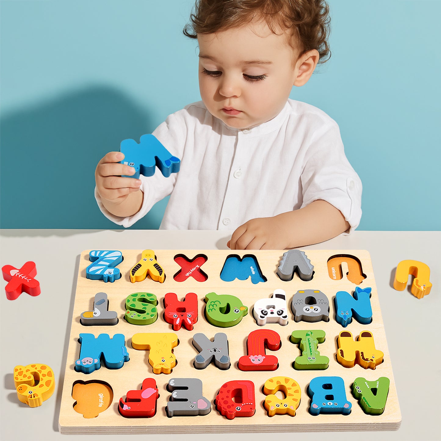3D Colorful Alphabet Number Puzzle Montessori Wooden Puzzles